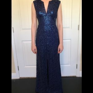 BCBGMaxAzria Sequin Blue Maxi Dress with Open Back